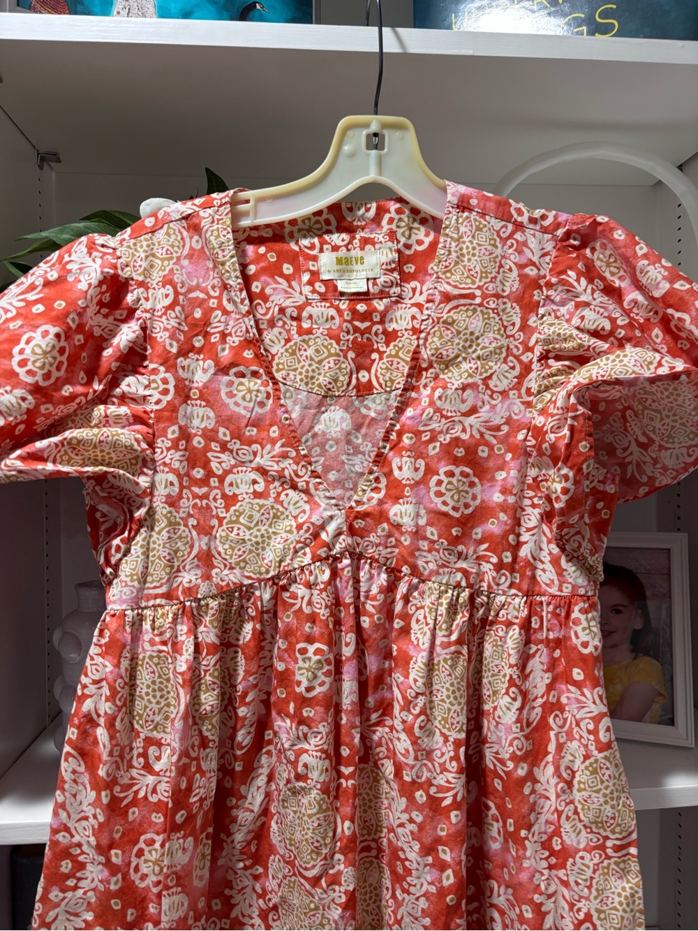 Anthropologie Maeve Printed Flutter-Sleeve Babydoll Dress XS - Picture 4 of 6
